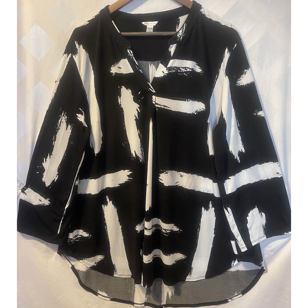 Abstract Black & White Brushstroke Relaxed Tunic CATO 18/20W Boho Whimsy